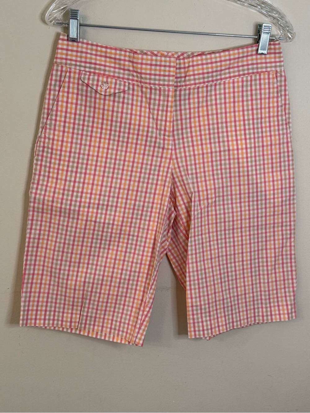 Izod Golf Stretch activewear pink plaid Bermuda shorts SZ 4